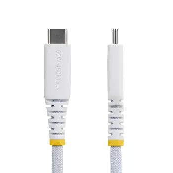 StarTech.com 30cm (1ft) Weißes USB-C-Ladekabel, 60W (3A) PD, zweilagiger geflochtener Nylon/TPE-Mantel, robustes USB-C-Ladekabel, USB 2.0 Laptop-Ladekabel