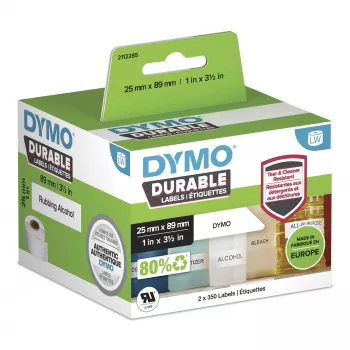 DYMO Original LabelWriter Durable Etiketten | 25mm x 89mm | Weiß Poly | 2 Rollen à 350 (700 selbstklebende Etiketten) | Hochleistung | Für LabelWriter Etikettendrucker
