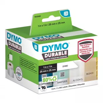 DYMO Original LabelWriter Durable Etiketten | 25 mm x 25 mm | Weißes Poly | 2 Rollen à 850 (1.700 selbstklebende Etiketten) | Hochleistungsfähig | Für LabelWriter Etikettendrucker