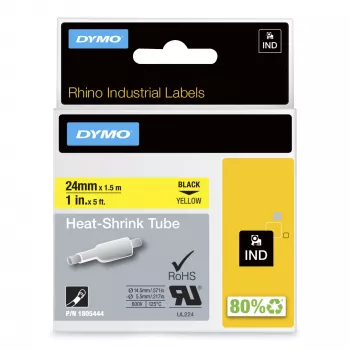 DYMO Rhino Industrial Wärmeschrumpf-Kabeletikettenröhren | 24 mm x 1,5 m | Schwarzer Druck auf Gelb | für Rhino Etikettendrucker