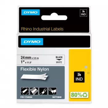 DYMO Rhino Industrie-Flexible Nylon-Etiketten | 24 mm x 3,5 m | Schwarz auf Weiß | Selbstklebend | für LabelManager & Rhino Etikettendrucker