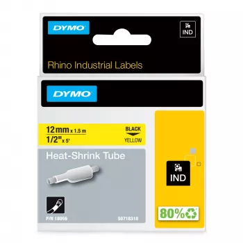 DYMO Rhino Industrial Heat-Shrink Kabel Label Tubes | 12 mm x 1,5 m | Schwarz auf Gelb | für Rhino Etikettendrucker