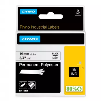 DYMO Rhino Industrie-Etiketten Permanent Polyester | 19 mm x 5,5 m | Schwarzer Druck auf Weiß | Selbstklebend | für Rhino & LabelManager Etikettendrucker