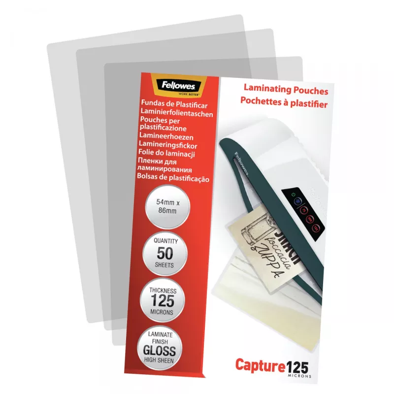 Fellowes Glossy 125 Micron Kartenlaminiertaschen - 54x86mm, glänzend, transparent, 0,125 mm, 86 mm, 1 mm, 54 mm
