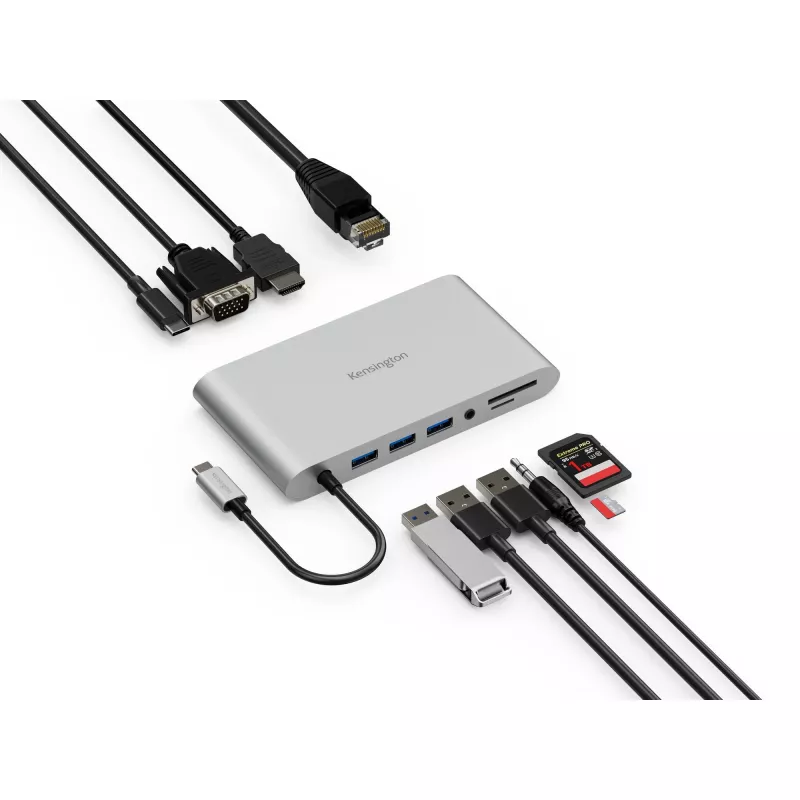 Kensington UH1440P USB-C 5Gbps Dual Video Driverless Mobile Dock – 85W Pass-Through Power – DP/HDMI/VGA