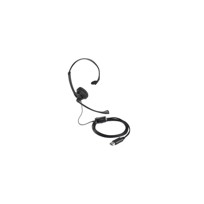 Kensington USB-Mono-Headset mit Inline-Bedienelementen, Kabelgebunden, Büro/Callcenter, Headset, Schwarz