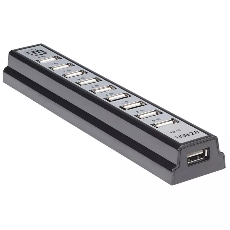 USB Hub Manhattan USB-A 10-Port, 480 Mbit/s, Schwarz