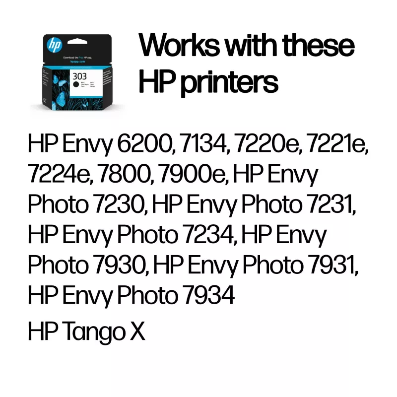 HP 303 Schwarz Original Tintenpatrone, Standardreichweite, Schwarz, Pigmenttinte, 1 Stk., 200 Seiten, Einzelpackung
