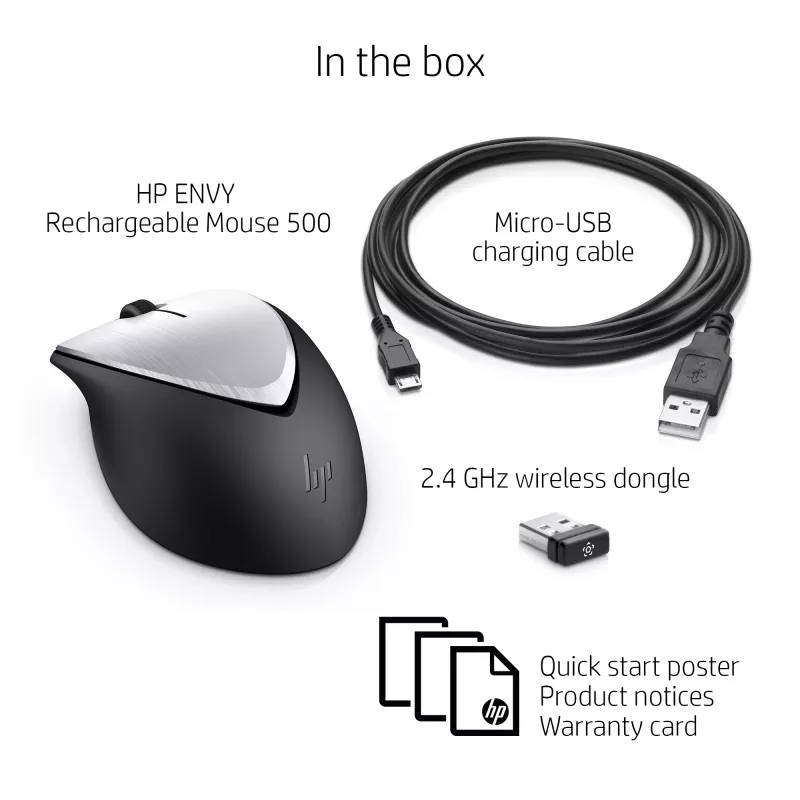HP ENVY Rechargeable Maus 500, beidhändig, Laser, RF Wireless, 1600 DPI, Schwarz, Grau
