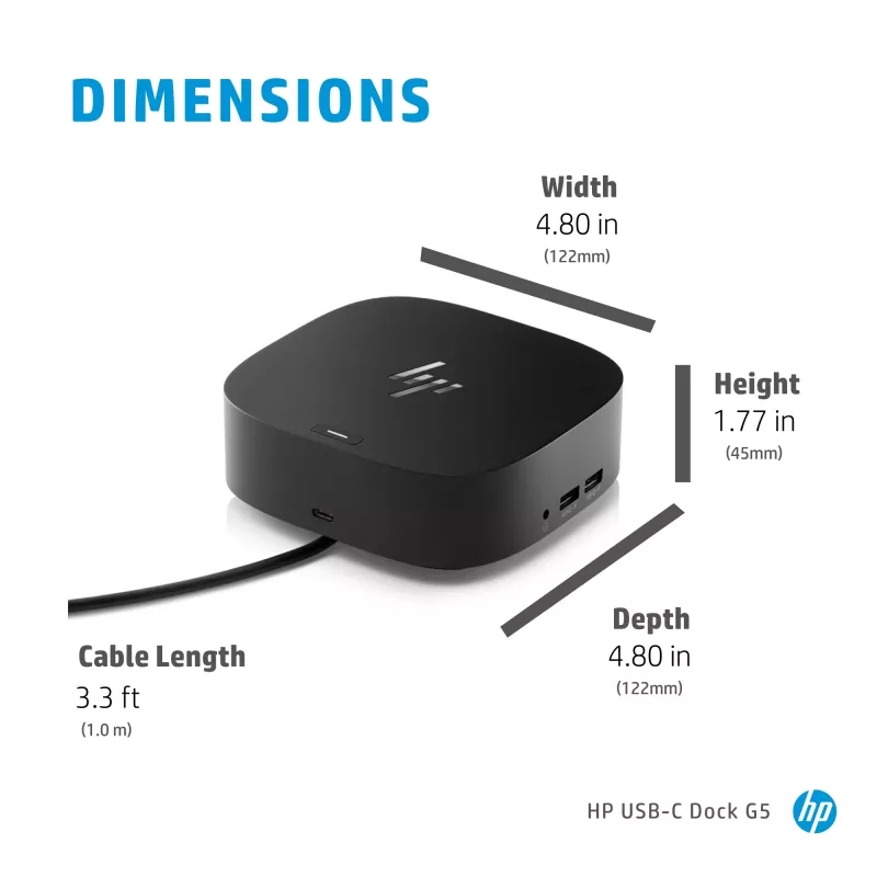 HP USB-C Dock G5, kabelgebunden, USB 3.2 Gen 1 (3.1 Gen 1) Type-C, Schwarz, Schwarz, China, Thailand, Mexiko, HP