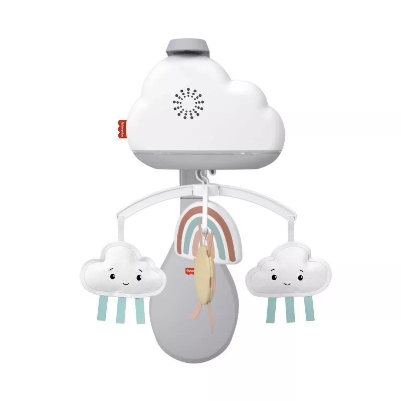Fisher-Price Rainbow Showers Beistellbett-Bett-Mobile, Kinderbett, Klang, Nachtlicht, integrierter Timer, Stoff, Kunststoff