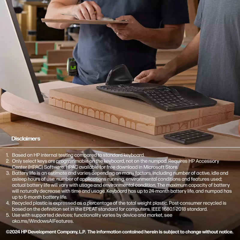 HP 965 Ergonomic Wireless Tastatur, Full-size (100%), Wireless, RF Wireless + Bluetooth, Membrane, Schwarz
