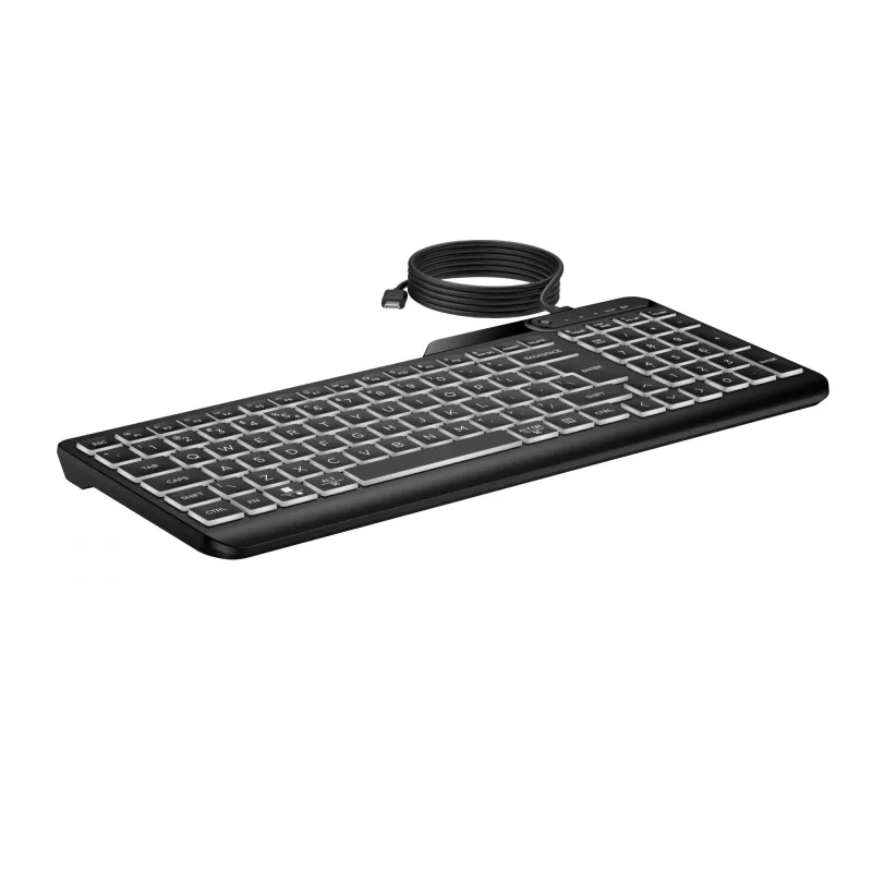 HP 405 Multi-Device kabelgebundene Tastatur mit Hintergrundbeleuchtung, Full-Size (100 %), kabelgebunden, USB, Membran, Schwarz