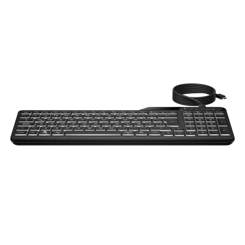 HP 405 Multi-Device kabelgebundene Tastatur mit Hintergrundbeleuchtung, Full-Size (100 %), kabelgebunden, USB, Membran, Schwarz