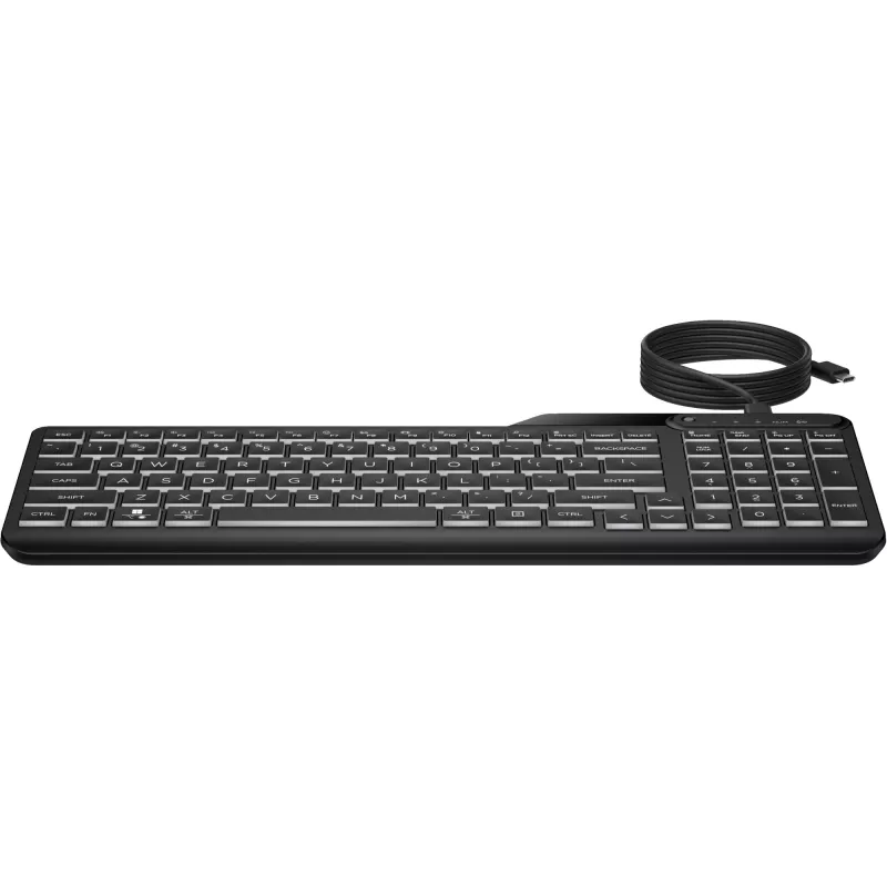 HP 405 Multi-Device kabelgebundene Tastatur mit Hintergrundbeleuchtung, Full-Size (100 %), kabelgebunden, USB, Membran, Schwarz