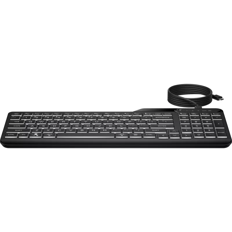 HP 405 Multi-Device kabelgebundene Tastatur mit Hintergrundbeleuchtung, Full-Size (100 %), kabelgebunden, USB, Membran, Schwarz