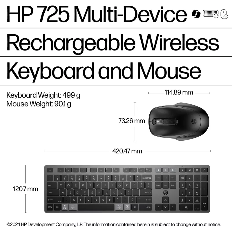 HP 725 Multi-Device Wiederaufladbares Wireless Tastatur-Maus-Set Full-Size Wireless Bluetooth