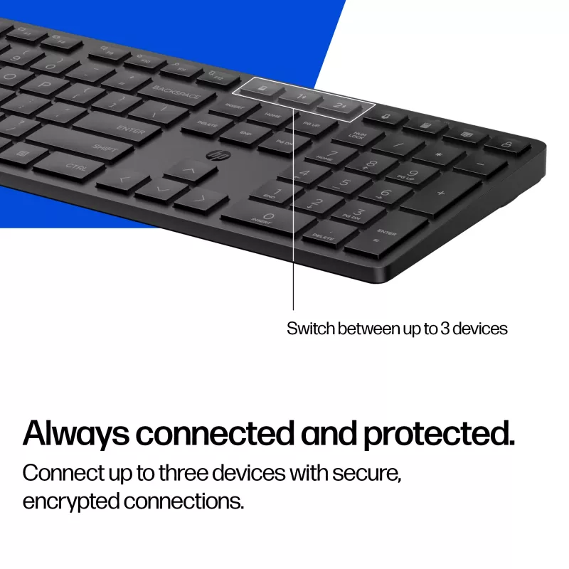 HP 495K Multi-Device Dual-Mode-Tastatur, Full-Size (100 %), kabellos, USB + Bluetooth, Schwarz