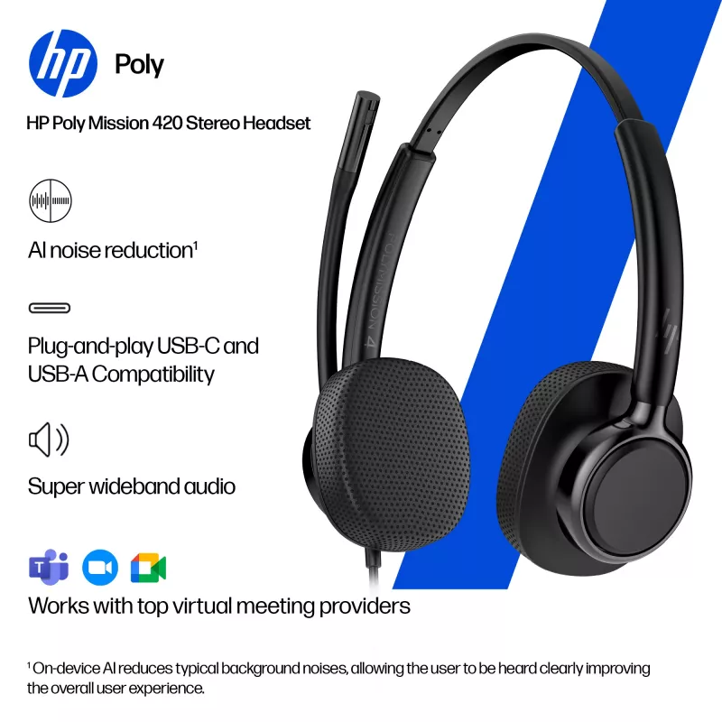 Kabelgebundenes USB-Headset HP POLY MISSION 415 USB HS CL WW von HP, Modell C01A9AA#AC3