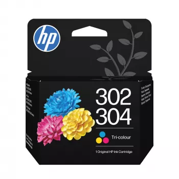 HP 302/304 Tri-Color Original Tintenpatrone. Farbtintenseitenreichweite: 100 Seiten, Druckfarben: Cyan, Magenta, Gelb, Menge pro Packung: 1 Stück