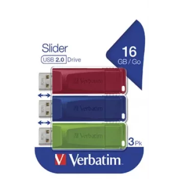 Verbatim Slider - USB-Stick - 3x16 GB - Blau/Rot/Grün