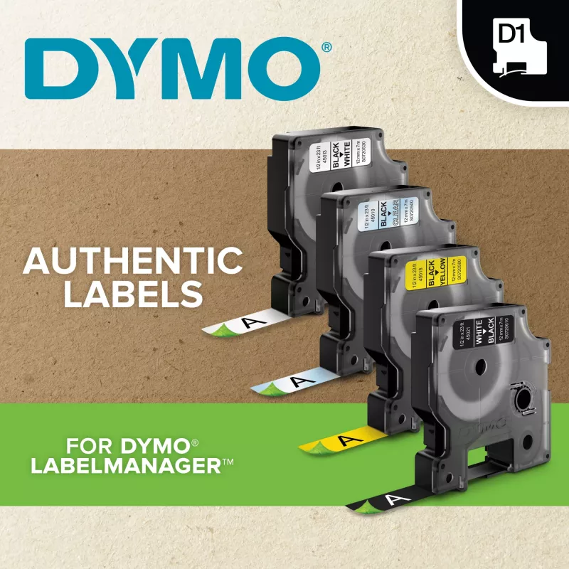 DYMO Authentic D1 Durable Labels | Schwarzer Druck auf rotem Band | 12 mm x 3 m | Beschriftungsband für LabelManager Etikettendrucker