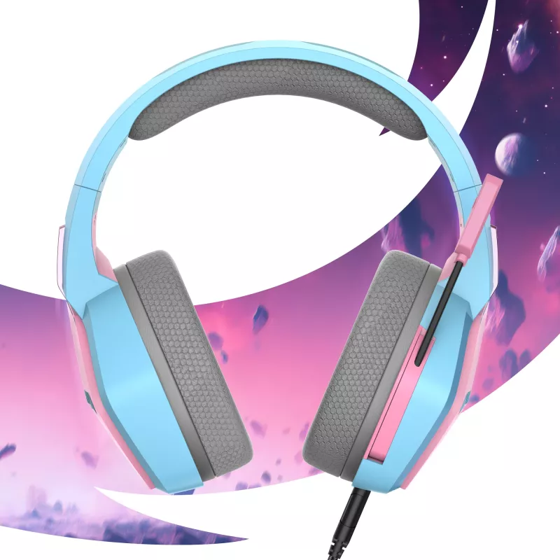 Oniverse Gaming Headset Nebula - Diva Pink (Multiplattform), Kabelgebunden, Gaming, 20 - 20000 Hz, 356 g, Headset, Cyan, Pink
