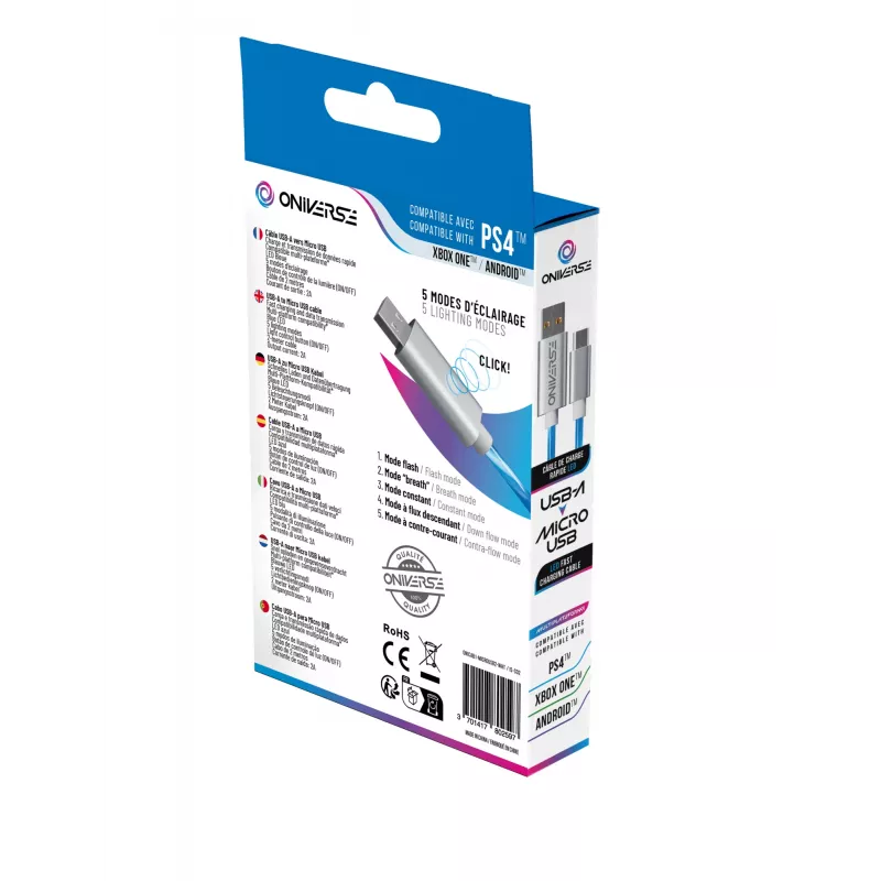 Oniverse Micro-USB-Ladekabel mit LED – 2 Meter – Weiß (Multiplattform)