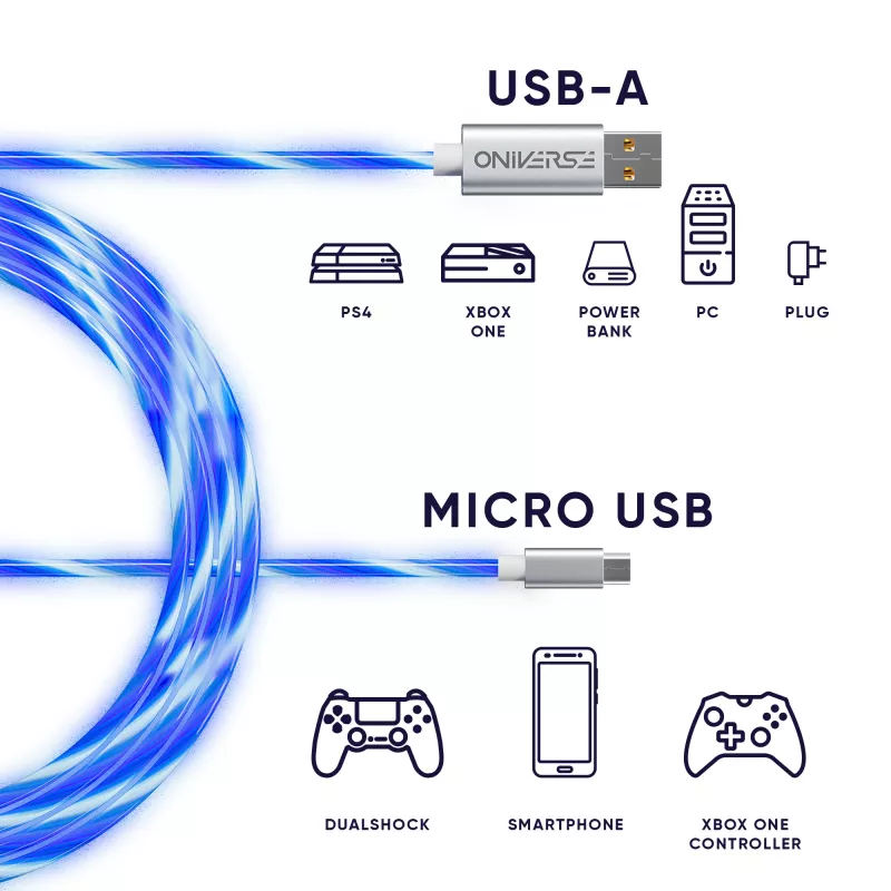 Oniverse Micro-USB-Ladekabel mit LED – 2 Meter – Weiß (Multiplattform)