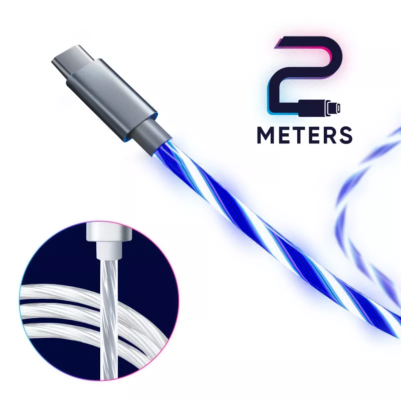 Oniverse USB-C auf USB-C Schnellladekabel – 2 Meter – LED (Multiplattform)