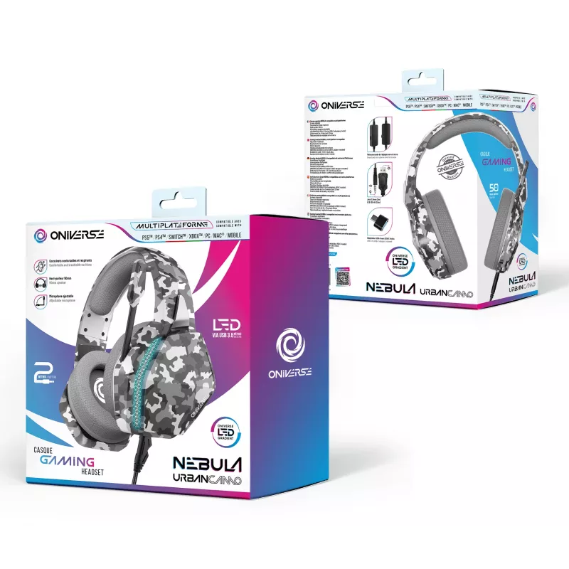Oniverse Gaming-Headset Nebula - Urban Camo (Multiplattform), Kabelgebunden, 20 - 20000 Hz, Gaming, 356 g, Headset, Tarnmuster
