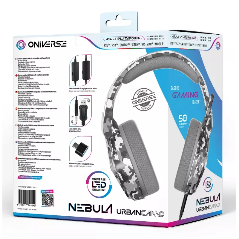 Oniverse Gaming-Headset Nebula - Urban Camo (Multiplattform), Kabelgebunden, 20 - 20000 Hz, Gaming, 356 g, Headset, Tarnmuster