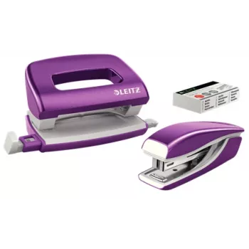 Leitz Tacker & Locher Set Mini WOW, 10 Blatt, Metallic, Violett, Metall, Kunststoff, 80 g/m², 3,5 cm, hinten