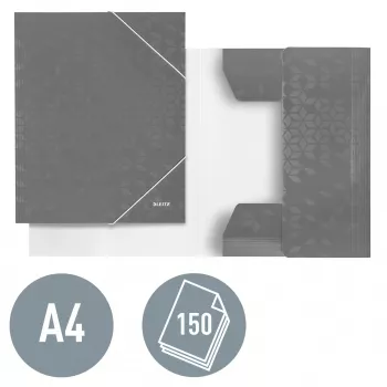 Leitz 3-Klappen-Mappe WOW Card/POB A4, Klappenmappe, A4, Polypropylen (PP), Schwarz, 150 Blatt, Gummiband
