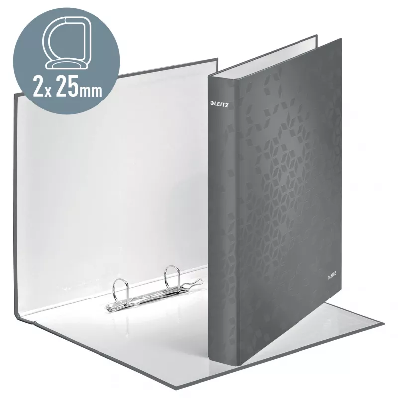 Leitz Ringbinder WOW Laminierter A4+ 2DR/25mm, A4+, D-Ring, Karton, Schwarz, 250 Blatt, 80 g/m²