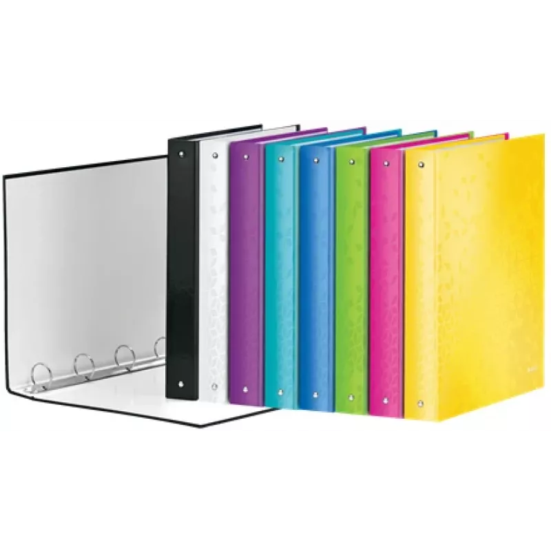 Leitz Ringbinder WOW laminiert A4+ 4DR/25 mm, A4, Rundring, Aufbewahrung, Karton, Schwarz, Glänzend