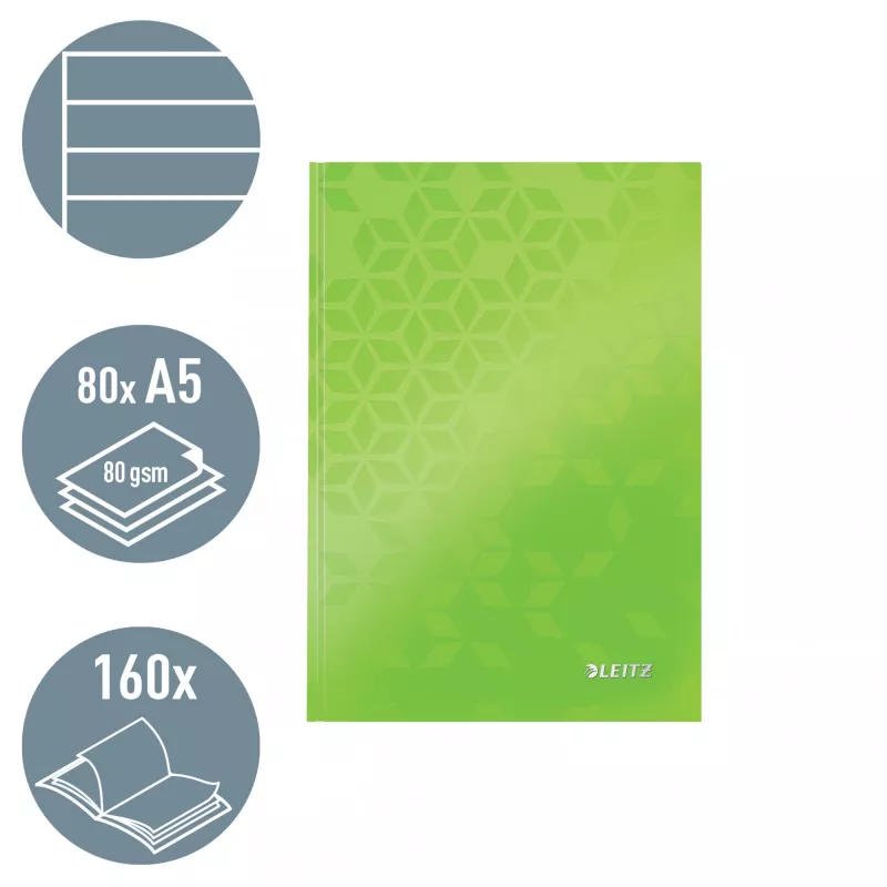 Leitz Notebook WOW A5 liniert mit Hardcover 90g/80 Blatt, Muster, Grün, A5, 80 Blatt, 80 g/m², Liniertes Papier