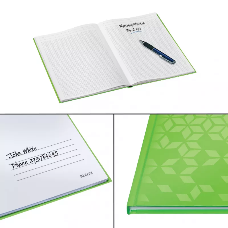 Leitz WOW Notizbuch A5 kariert mit Hardcover, Muster, Grün, A5, 80 Blatt, 80 g/m², kariert