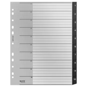 Leitz Recycle Index, PP, extrabreit, numerisches Register, Polypropylen (PP), Schwarz, Weiß, Hochformat, A4 Maxi, 160 g/m²