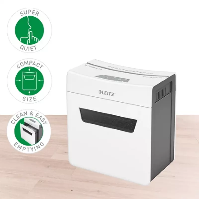 Leitz IQ Protect Premium Papierschredder 3M P5, Mikroschnitt, 2 x 15 mm, 10 L, 125 Blatt, 55 dB, Touch