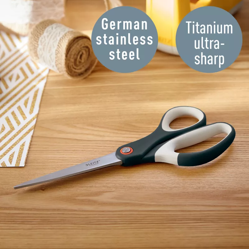 Leitz Cosy Titanium Büroschere 205 mm, Erwachsene, Gerader Schnitt, Einzeln, Grau, Edelstahl, Büroschere