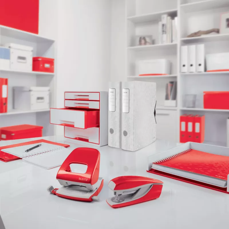 Leitz NeXXt WOW Metal Mini-Heftgerät, 10 Blatt, Rot, Metall, Kunststoff, 80 g/m², 3,5 cm, Top
