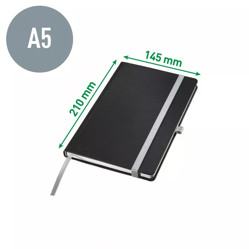 Leitz Style Notizbuch A5 blanko mit Hardcover, Monochromatisch, Schwarz, A5, 80 Blatt, 100 g/m², Hardcover