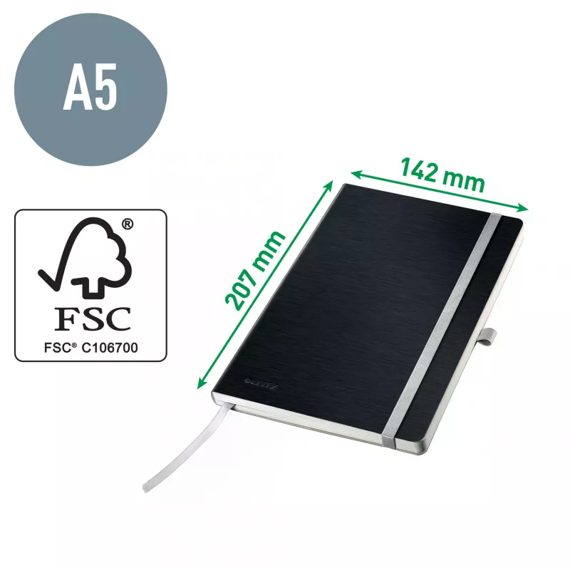 Leitz Style Notizbuch A5 blanko mit Softcover, Monochrom, Schwarz, A5, 80 Blatt, 100 g/m², Softcover