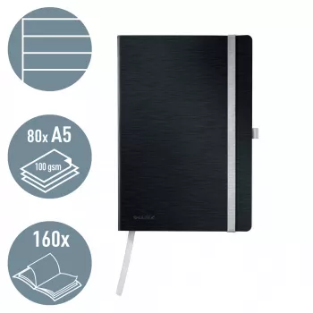 Leitz Style Notizbuch A5 liniert mit Softcover, Monochromatisch, Schwarz, A5, 80 Blatt, 100 g/m², Liniertes Papier