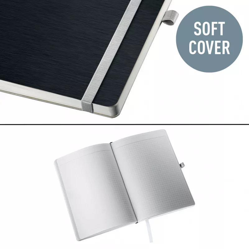 Leitz Style Notizbuch A5 kariert mit Softcover, Monochromatic, Schwarz, A5, 80 Blatt, 100 g/m², kariertes Papier