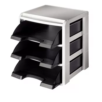 Leitz Briefablage-Rack Plus 3 Fächer, Kunststoff, Schwarz, A4, A4, 3 Schubladen, Brief