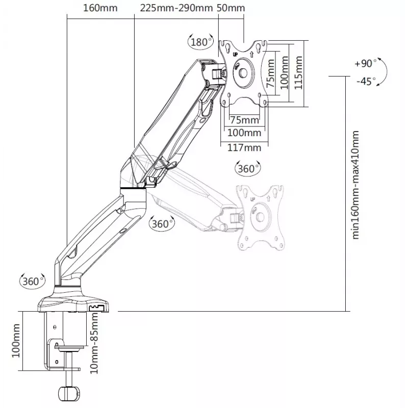 Equip 33 cm – 68,6 cm interaktive Monitor-Tischhalterung