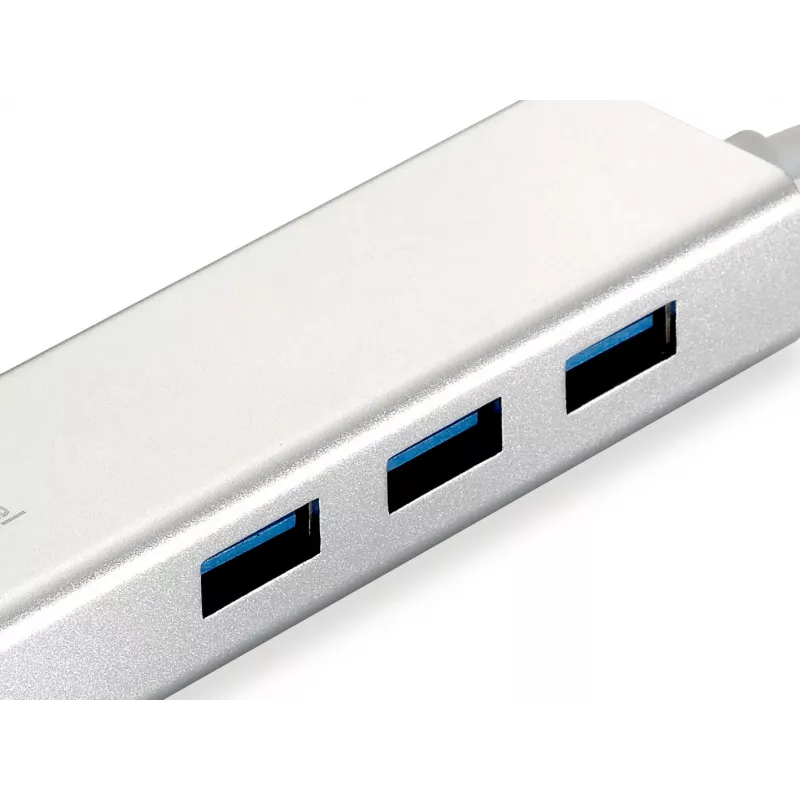 LevelOne Gigabit USB Netzwerkadapter, USB Hub, Kabelgebunden, USB, Ethernet, 1000 Mbit/s, Silber, Weiß