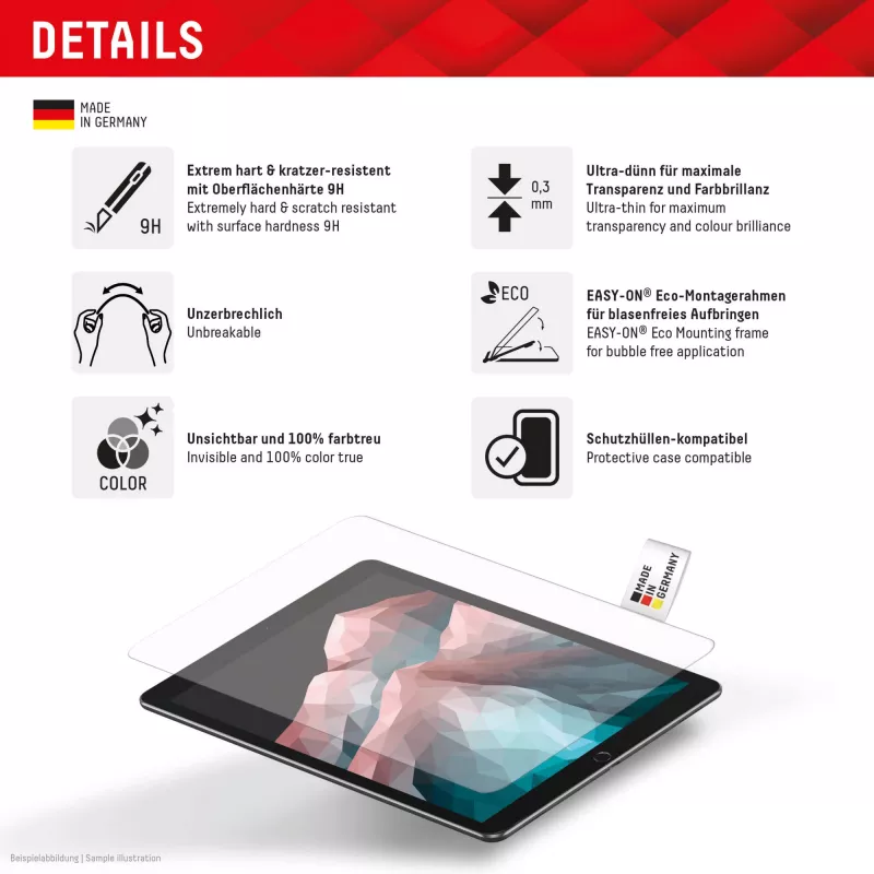 Displex Tablet Glass (9H) für Samsung Galaxy Tab S10+, Eco Montagerahmen, unzerbrechlich